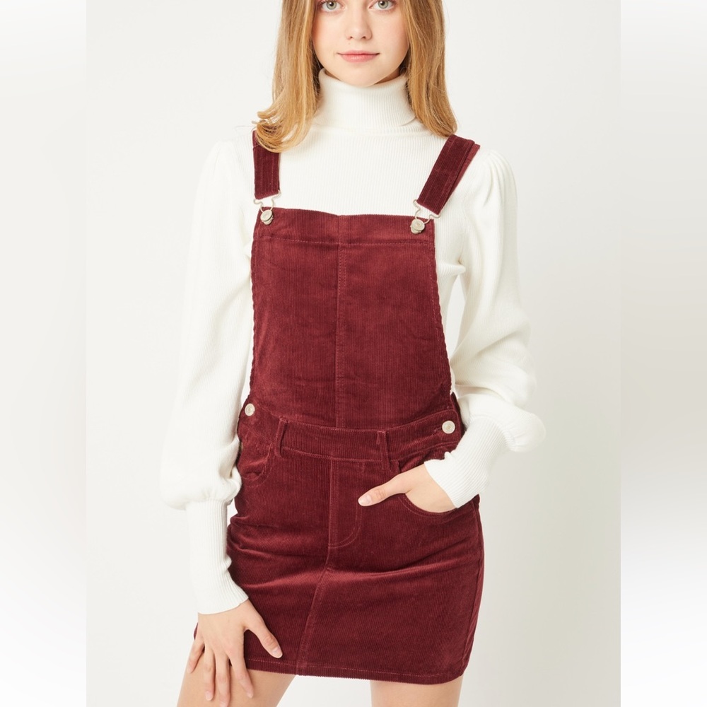 NWT Umgee Burgundy Corduroy Overall Pinafore Dress Size Medium